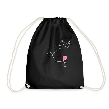 Bateau en papier avec ancre dans la mer - Sac de sport léger - noir - Devant