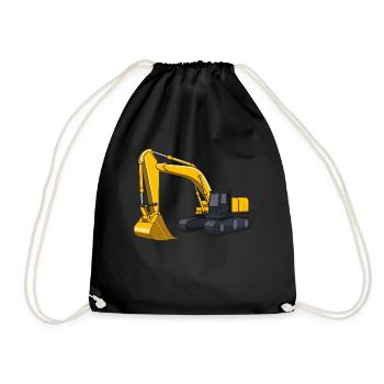 Cool Excavator Boy Vehicles Construction Site Kids - Drawstring Bag - black - Front