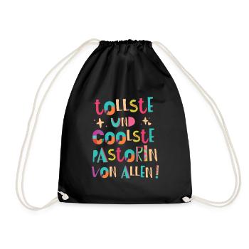 Tollste und Coolste Pastorin Geschenk - Turnbeutel - Schwarz - Vorne