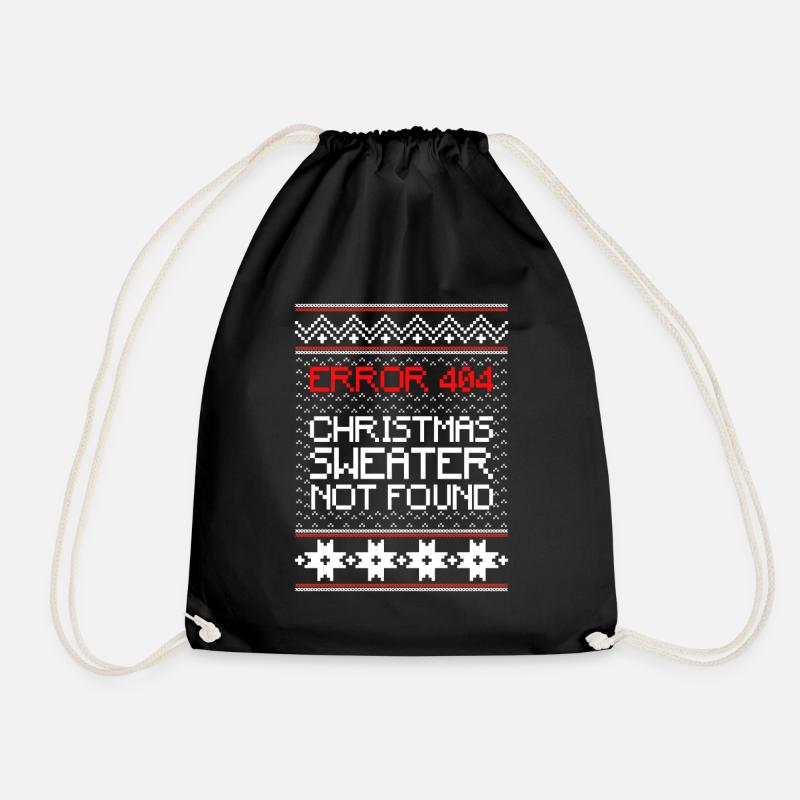 Error 404 Christmas Sweater Not Found Computer - Drawstring Bag - black
