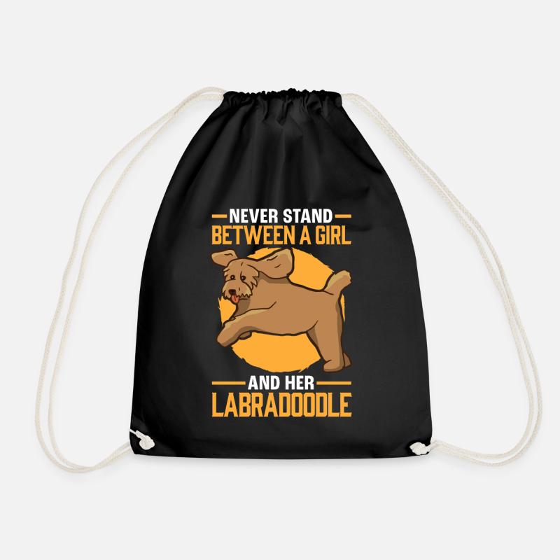 Girls with Labradoodle Australia Goldendoodle - Drawstring Bag - black