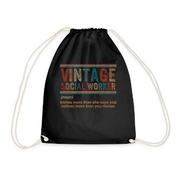 Vintage Social Worker Noun Shirt, Social Worker - Drawstring Bag - black - Front
