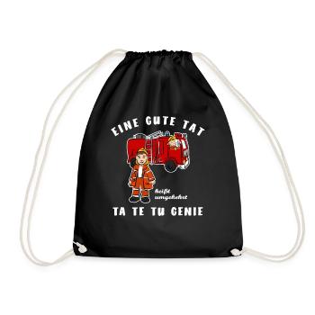 Eine gute Tat Feuerwehr TA TE TU Genie Wortspiel - Turnbeutel - Schwarz - Vorne