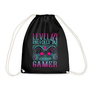 43. Geburtstag Level 43 Gamer Gaming Zocken - Turnbeutel - Schwarz - Vorne
