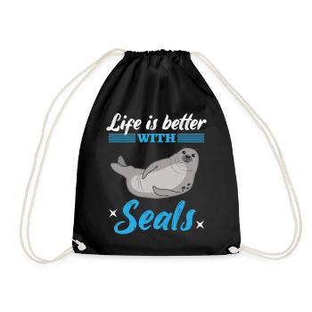 Seal Seal Seal Saying Animal Lovers Gift - Drawstring Bag - black - Front