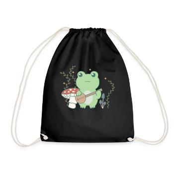 Cottagecore esthétique grenouille dans la forêt avec banjo - Sac de sport léger - noir - Devant
