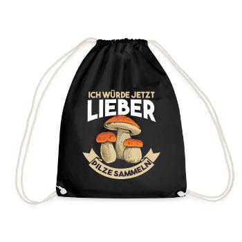 Pilzsammler Pilze Sammeln - Turnbeutel - Schwarz - Vorne