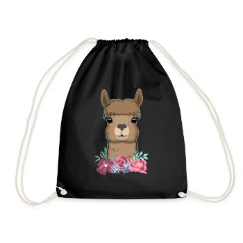 Lama Alpaka Geschenk Niedliche Zoo Tiere Blumen - Turnbeutel - Schwarz - Vorne
