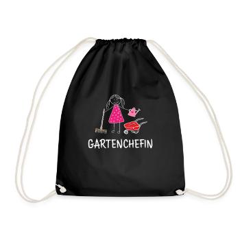Garten Chefin Gärtner Gartenchefin Strichmännchen - Turnbeutel - Schwarz - Vorne