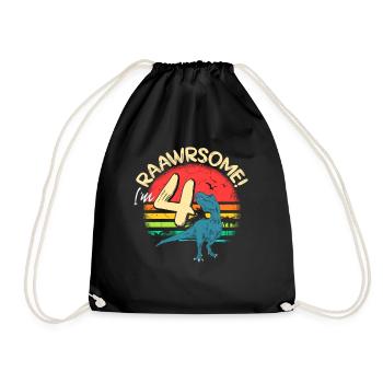 Tyrannosaurus Dinosaur 4 Years Birthday Dino - Drawstring Bag - black - Front