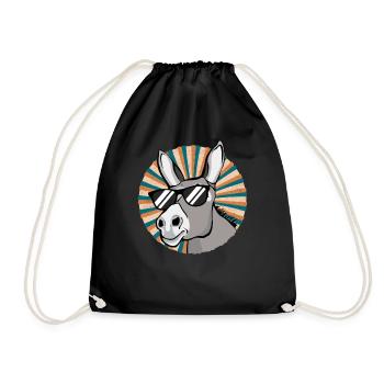 Esel Mit Sonnenbrille Hausesel Retro Geschenk - Turnbeutel - Schwarz - Vorne