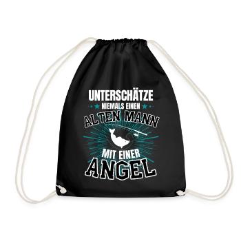 Alter Mann mit Angel! fischer angler angeln spruch - Turnbeutel - Schwarz - Vorne