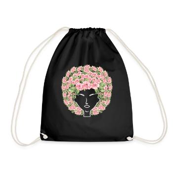 Blumen Afro - Turnbeutel - Schwarz - Vorne
