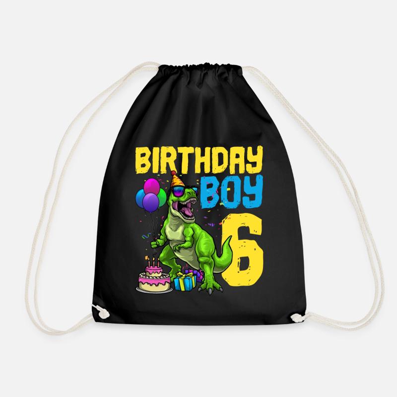 6. Geburtstag Dinosaurier Kindergeburtstag - Turnbeutel - Schwarz