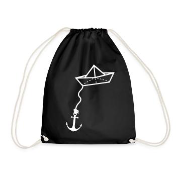 Papierschiff Meer Papierboot Papierschiffchen - Turnbeutel - Schwarz - Vorne