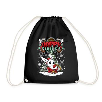 Happy Yule Viking Christmas Rabbit - Drawstring Bag - black - Front