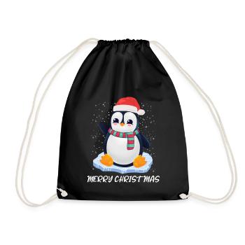 Pinguin Merry Christmas - Turnbeutel - Schwarz - Vorne