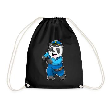 Panda Polizist Polizeimütze Polizei - Turnbeutel - Schwarz - Vorne