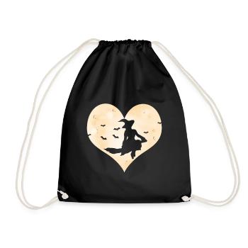 Witch's bbed in front of heart shape moon witch switch - Drawstring Bag - black - Front