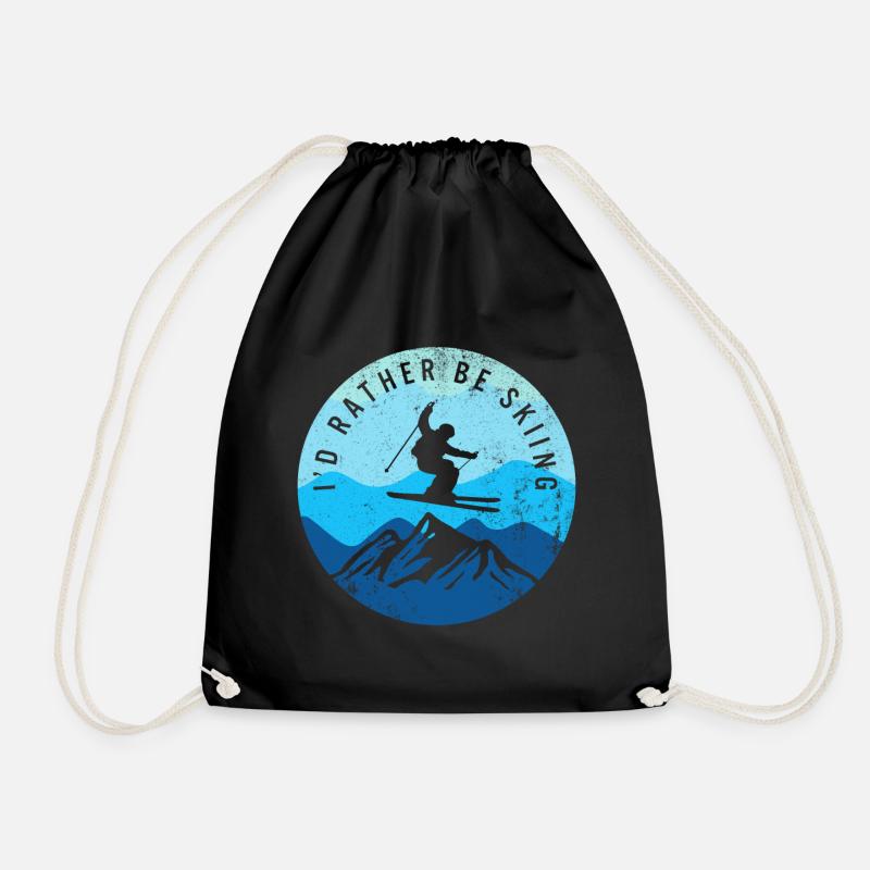 Ski Snowboard Shirt, I'd Rather Be Skiing, Funny - Drawstring Bag - black