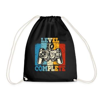 Kids Level 10 Complete Birthday Shirt Gamer - Drawstring Bag - black - Front