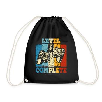 Kids Level 11 Complete Birthday Shirt Gamer - Drawstring Bag - black - Front