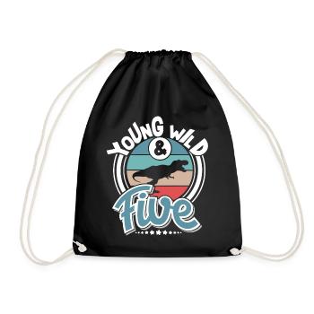 5 years children's birthday Dino Dinosaur - Drawstring Bag - black - Front