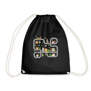 Play Mat Vehicle Road Track Car Road Map - Drawstring Bag - black - Front