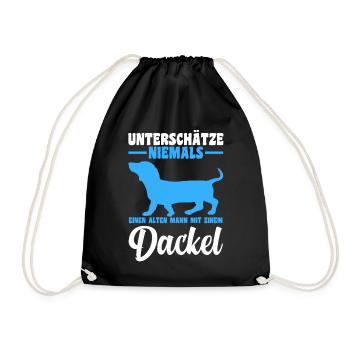 Unterschätze niemals einen alten Mann mit Dackel - Turnbeutel - Schwarz - Vorne