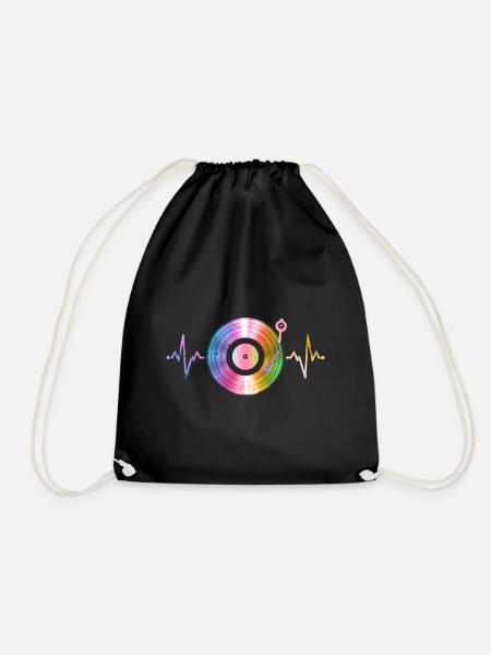 Record Heartbeat Vinyl Retro Sound Carriers - Drawstring Bag - black