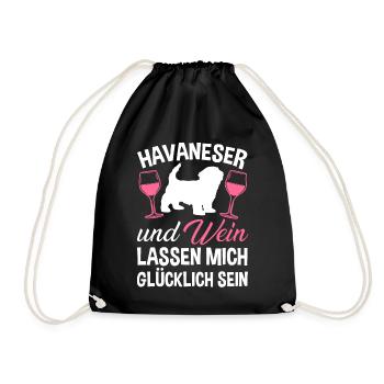 Havaneser und Wein - Turnbeutel - Schwarz - Vorne