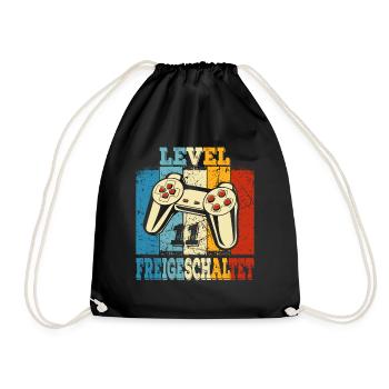 Kinder Level 11 Freigeschaltet Geburtstagsshirt - Turnbeutel - Schwarz - Vorne