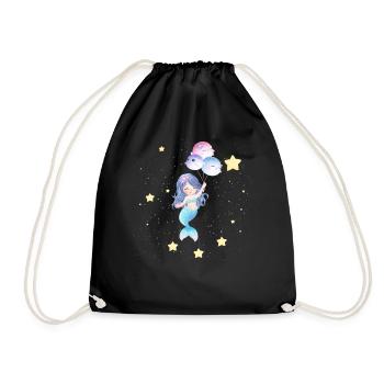 Space Mermaid Floating With Balloons - Drawstring Bag - black - Front