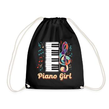 Piano Girl Piano Musical Note Piano Keys Pianist - Drawstring Bag - black - Front