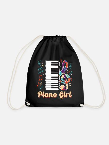 Piano Girl Klavier Musiknote Klaviertasten Pianist - Turnbeutel - Schwarz