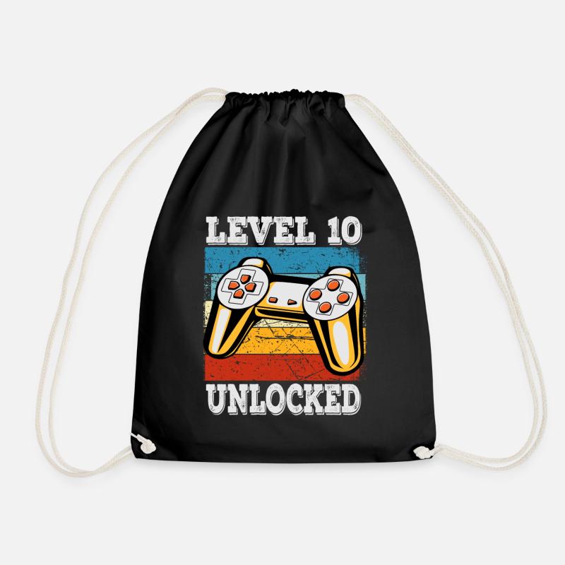 Kinder Level 10 Unlocked Geburtstagsshirt Gamer - Turnbeutel - Schwarz
