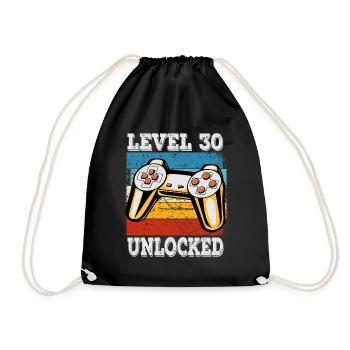 Men's Level 30 Unlocked Birthday Shirt Gamer - Drawstring Bag - black - Front