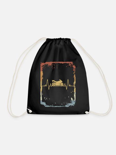 Vintage Heartbeat Motorbike - Drawstring Bag - black
