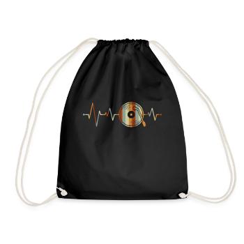 Vinyl Heartbeat Retro Music DJ Record - Drawstring Bag - black - Front