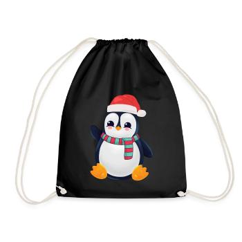 Pingouin avec foulard et casquette de Noël - Sac de sport léger - noir - Devant