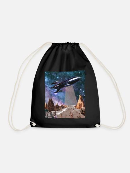 Raumschiff Science Fiction Collage Kunst Shirt - Turnbeutel - Schwarz