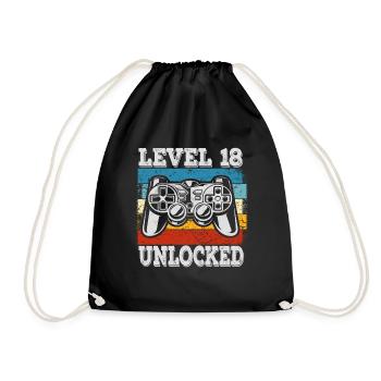 Men's Level 18 Unlocked Birthday Shirt Gamer - Drawstring Bag - black - Front