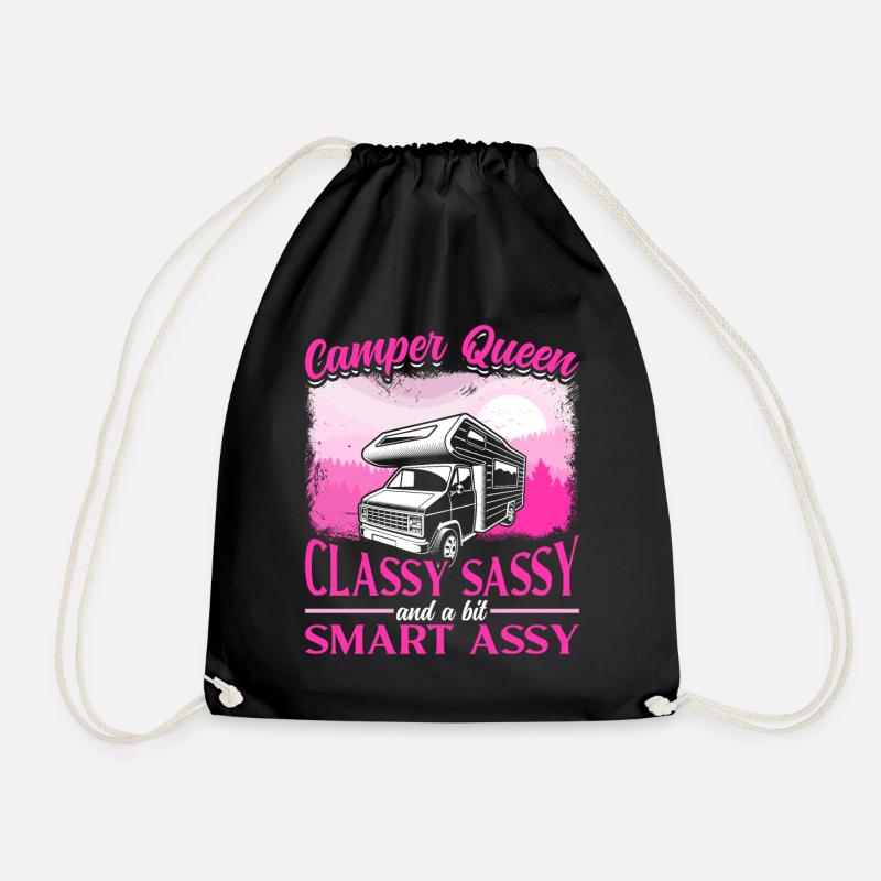 Camping Motorhome Campervan Retro - Drawstring Bag - black
