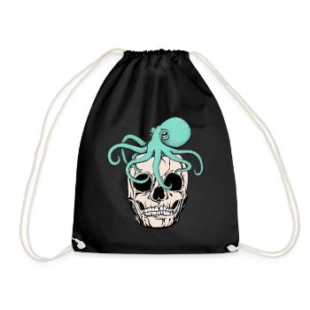 Octopus on skull funny cool Gothic - Drawstring Bag - black - Front