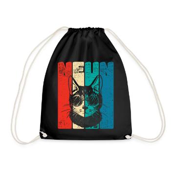 Retro Nine 9 years 9 . Birthday Cool Cat - Drawstring Bag - black - Front