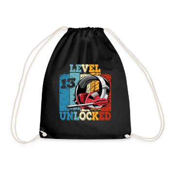 Kids Level 13 Unlocked Birthday Shirt Gamer - Drawstring Bag - black - Front