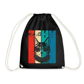 Retro Ten 10 years 10 . Birthday Cat Sonnenbr - Drawstring Bag - black - Front