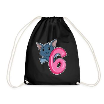 6 Jahre alt - 6. Geburtstag - Fledermaus Motiv - Turnbeutel - Schwarz - Vorne
