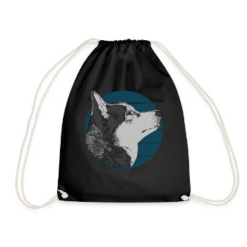 Husky Dogs Animal Motif Animal Face Animal Print - Drawstring Bag - black - Front