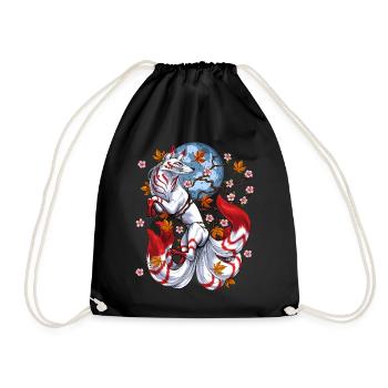Japanischer Fuchs Kitsune - Turnbeutel - Schwarz - Vorne
